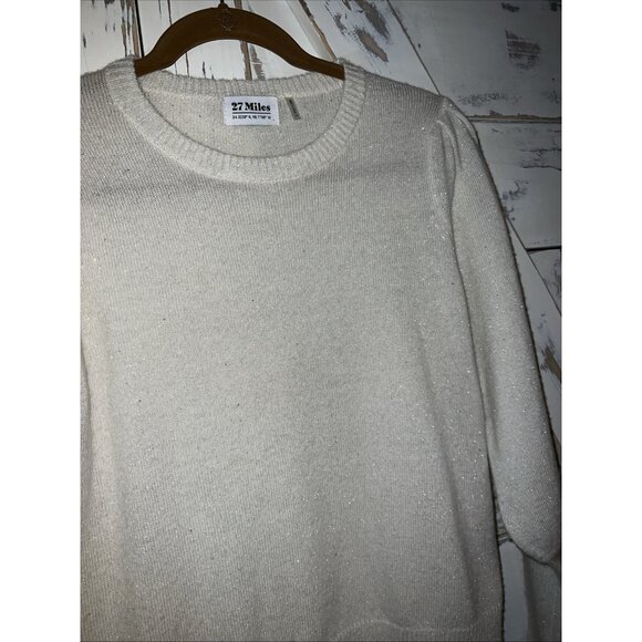 27 Miles Cashmere Wool Sweater Ivory Silver Crew Neck Relaxed Long Sleeve XS - Picture 3 of 10
